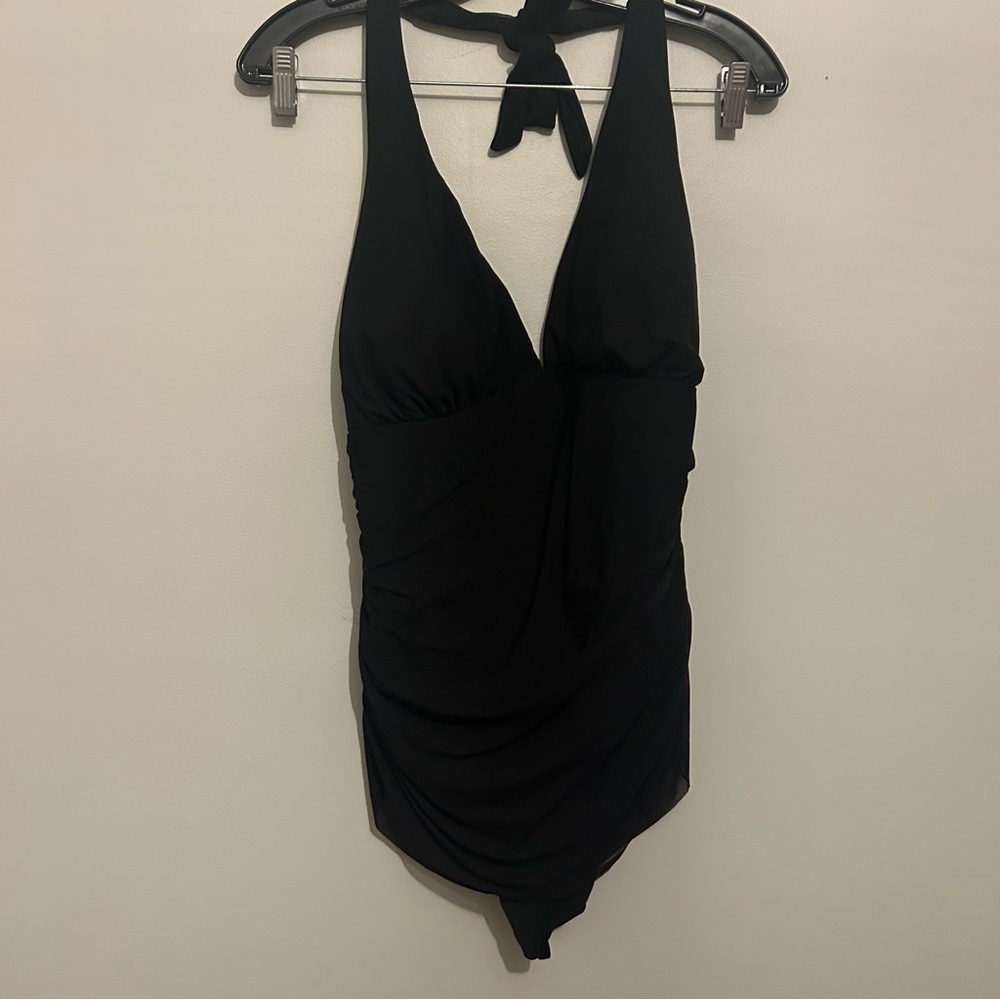 Popilush Shapewear Black Ruched Halter One Piece Swimsuit Sz 3x nwt